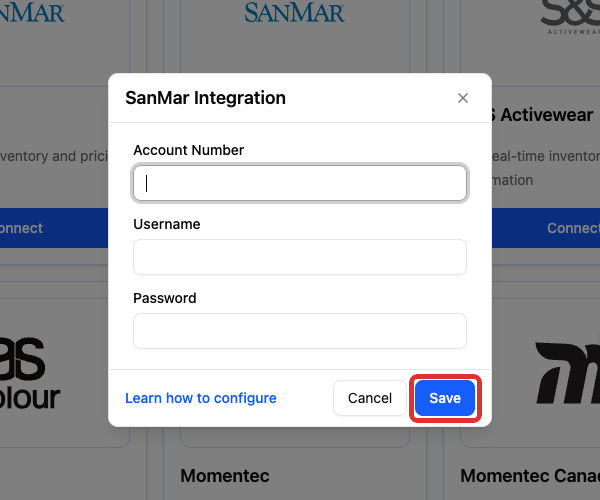 Save in SanMar Integration