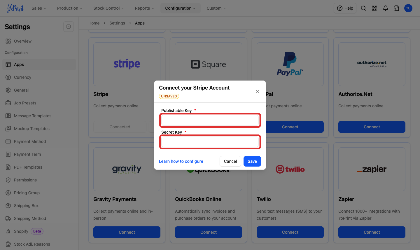 Stripe connection form