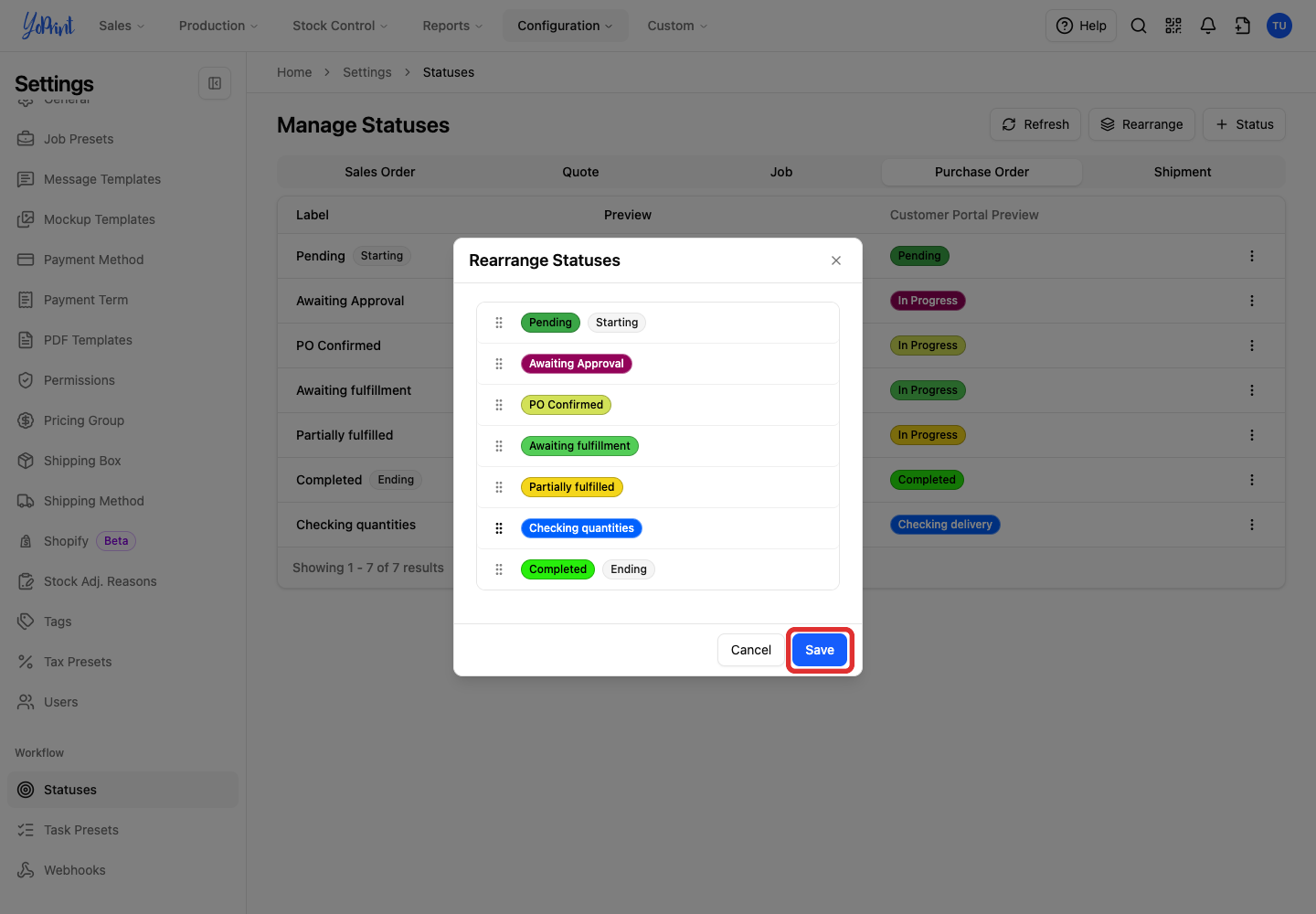 Save Checking quantities above Completed