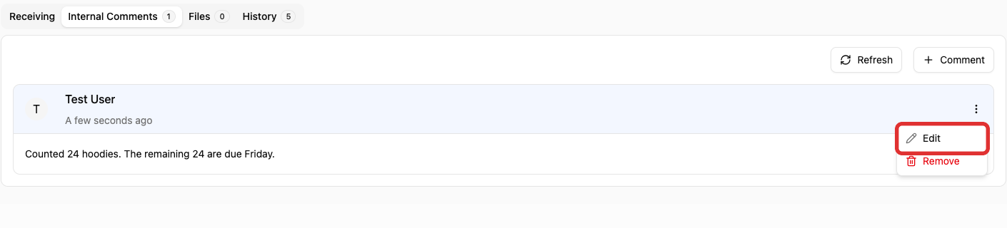 Edit in the comment menu