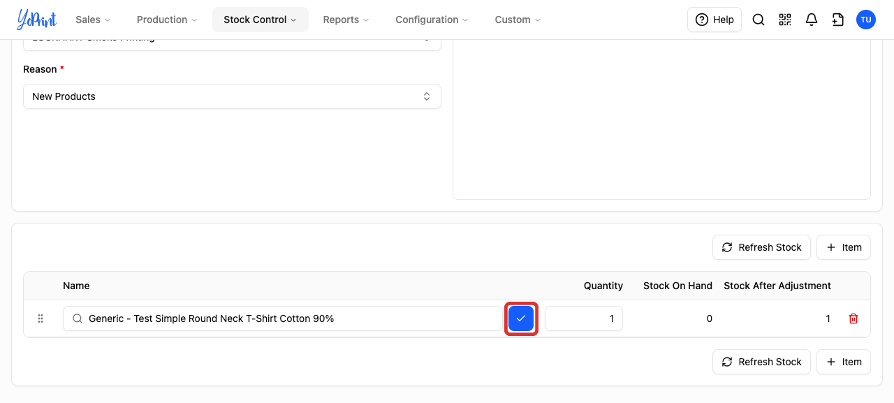 The selected product with the confirmation button highlighted