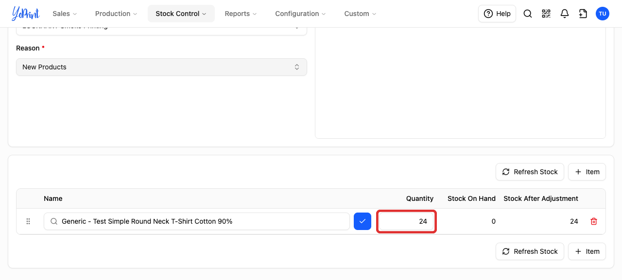 The quantity field showing 24 units