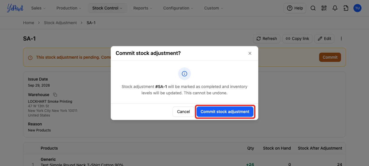The commit confirmation button