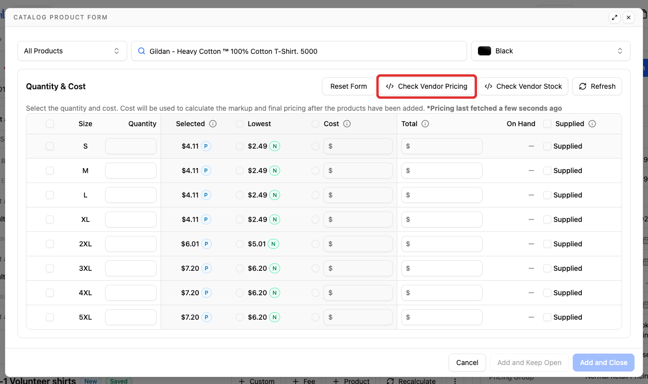 Check Vendor Pricing in the catalog product form