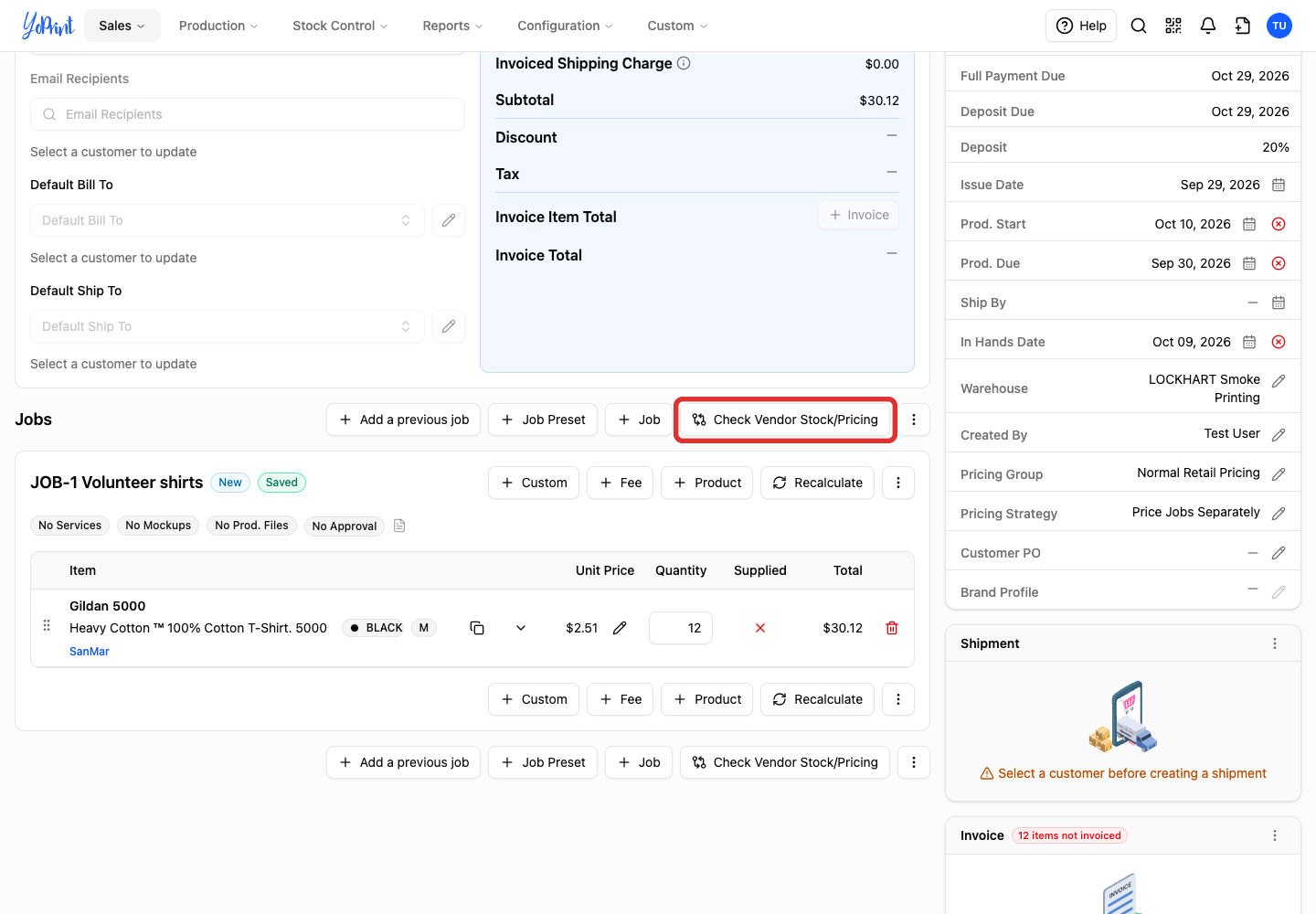 Check Vendor Stock/Pricing for existing job items