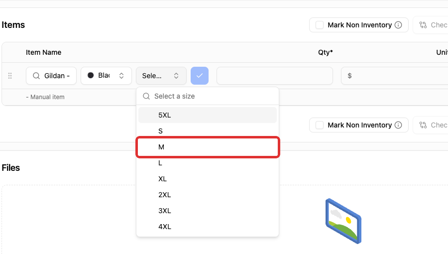 Medium in the purchase-order size list