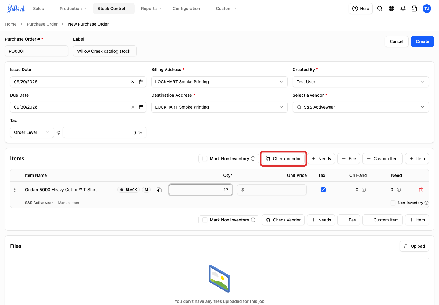 Check Vendor above the purchase-order items