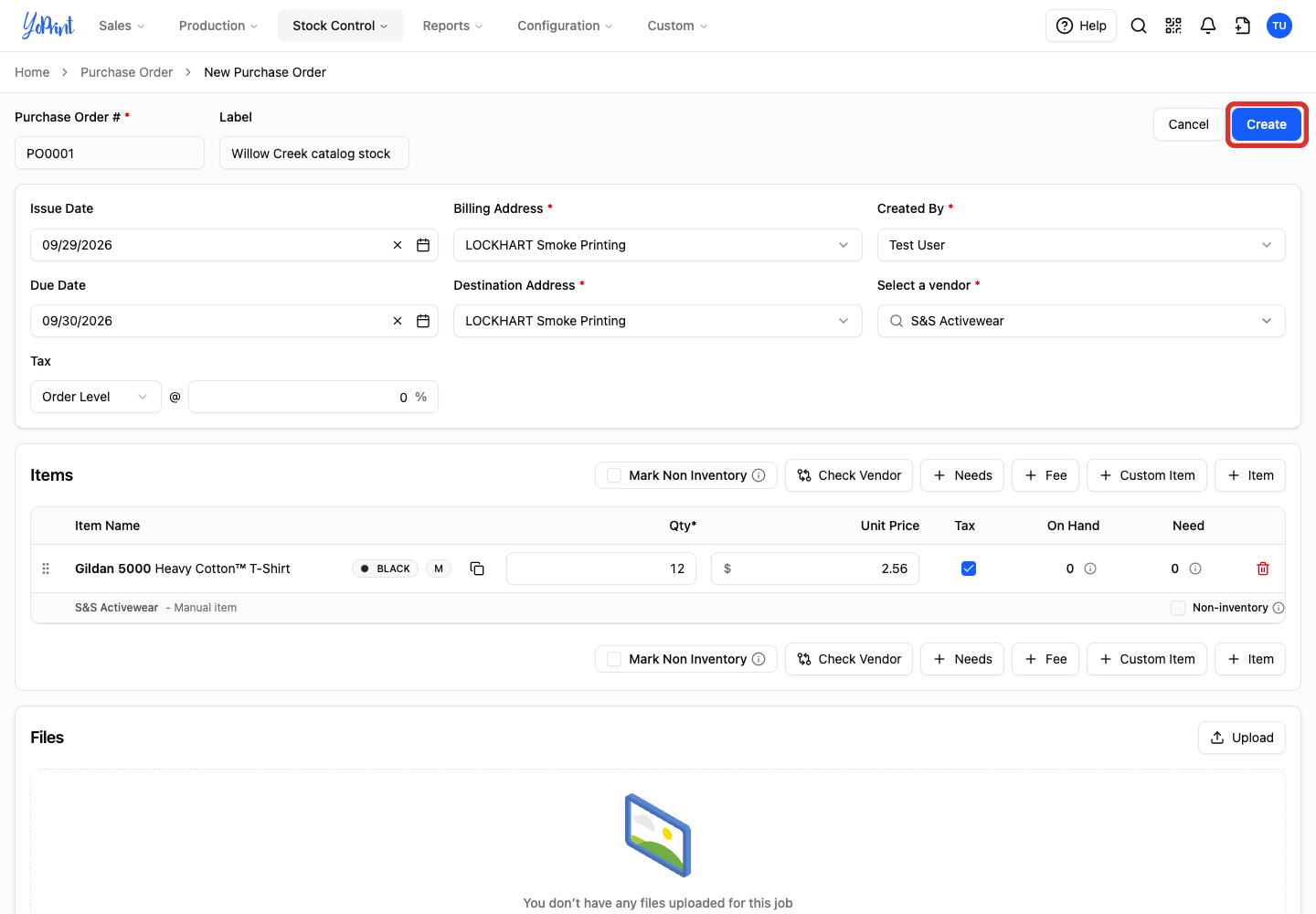 Create the purchase order with the selected unit price