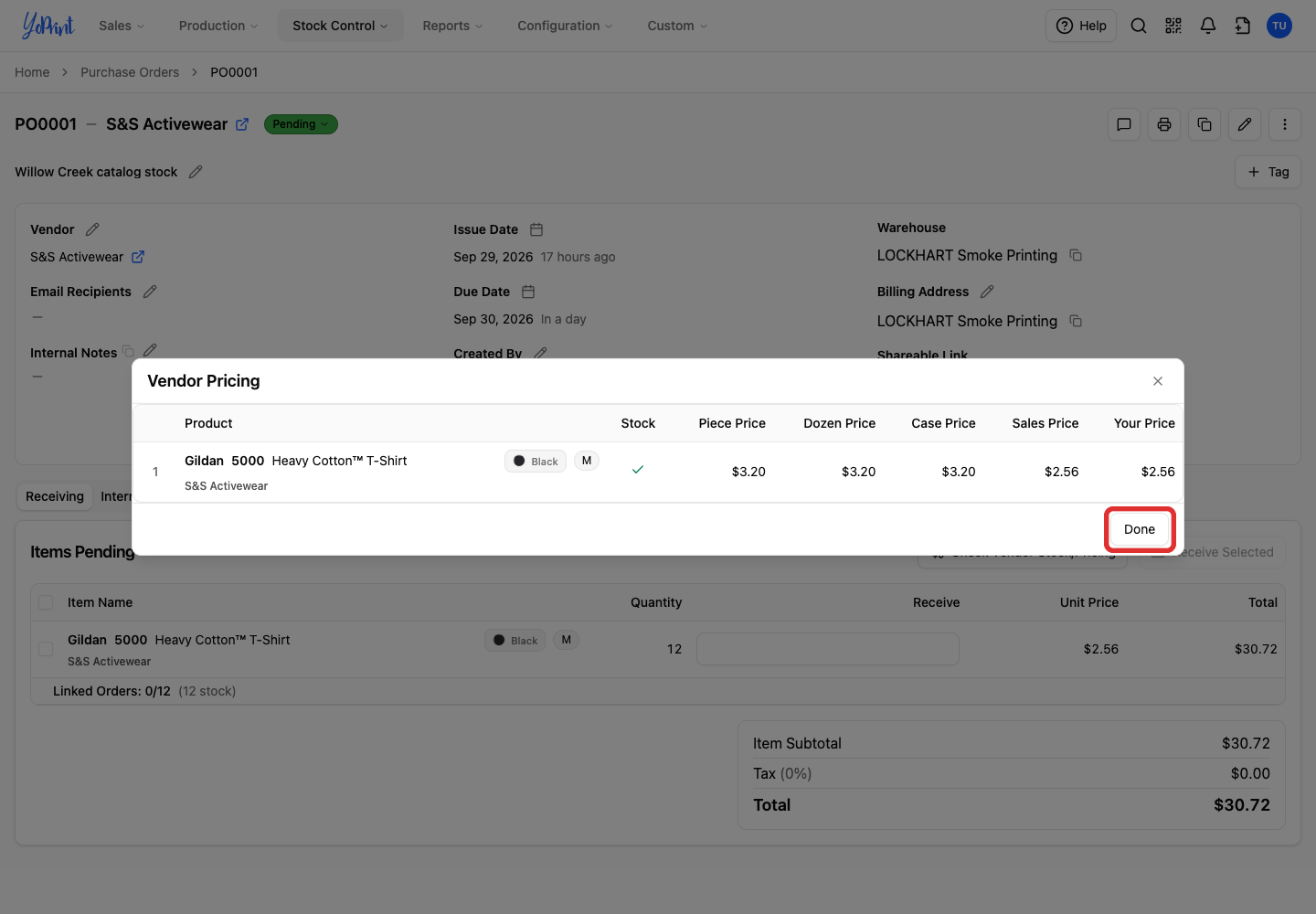 Read-only supplier prices with Done