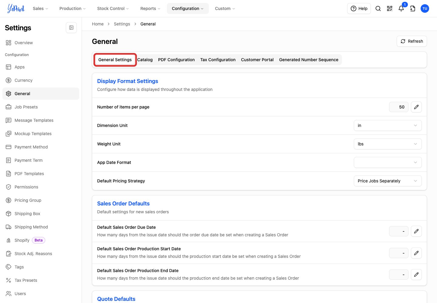 General Settings tab
