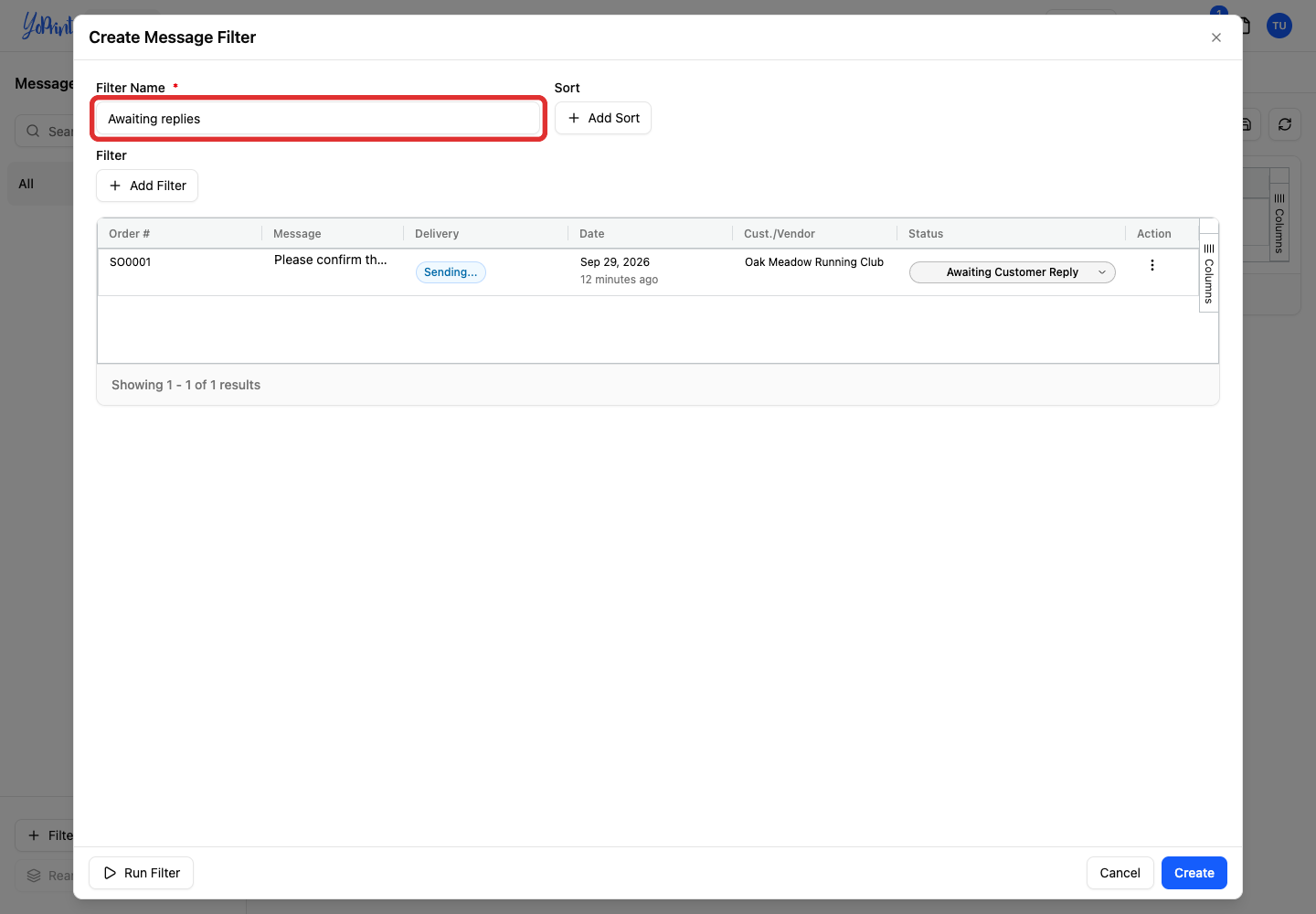 Filter Name field