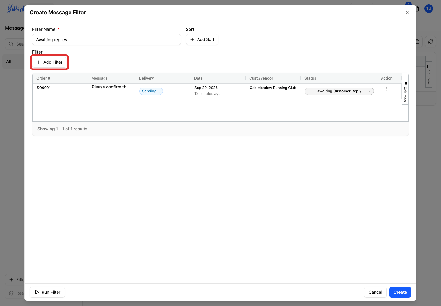 Add Filter condition button