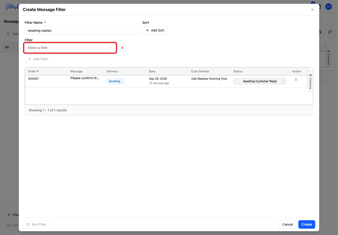 Select a filter dropdown