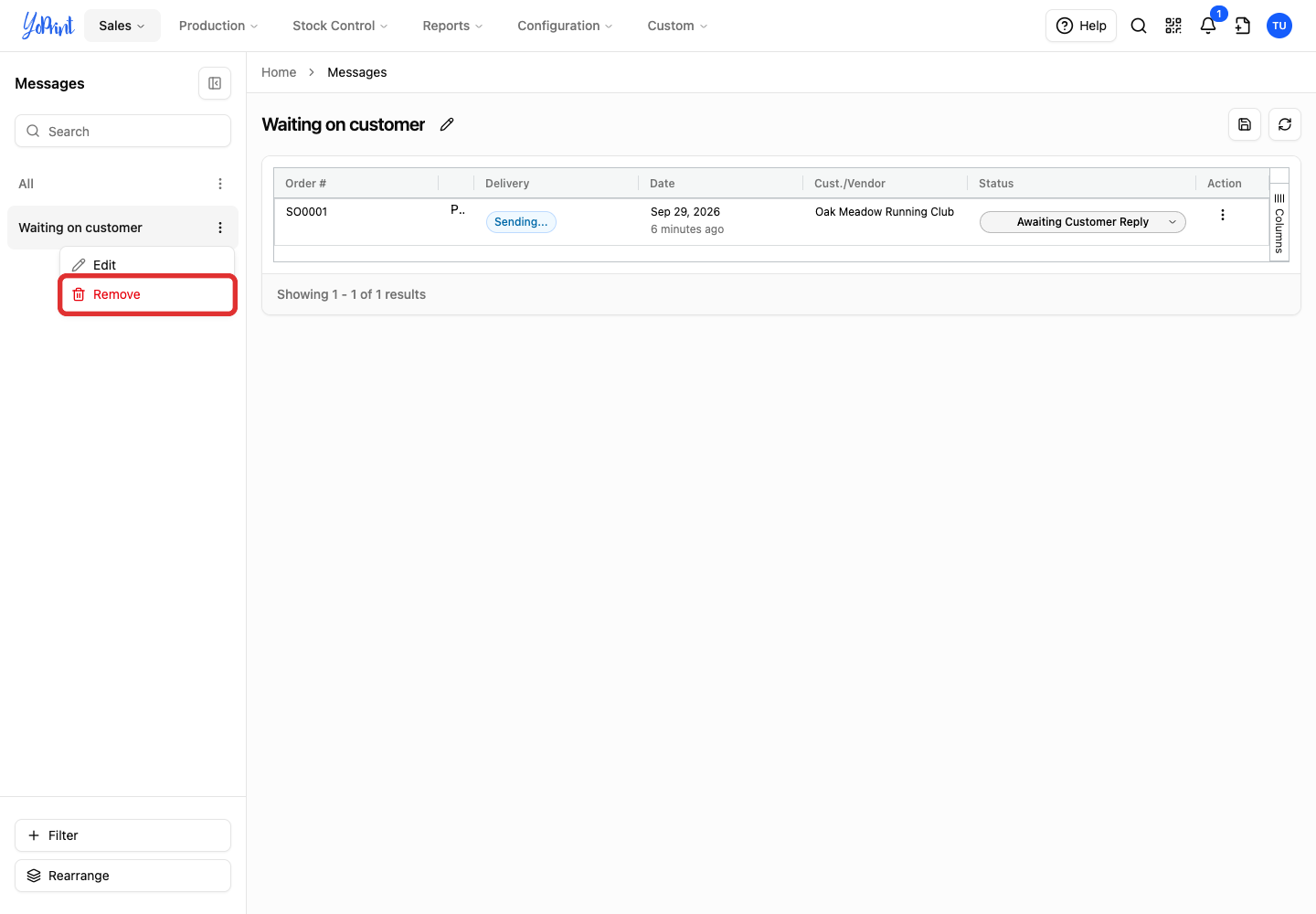 Remove saved filter menu item