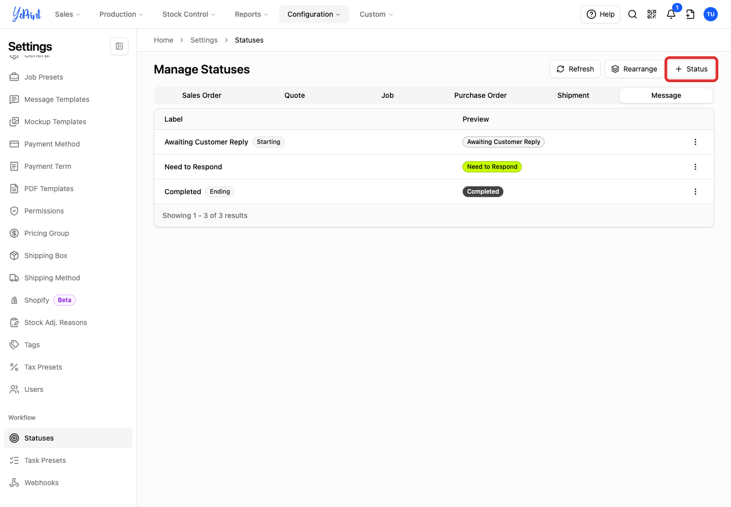 Create a new message status