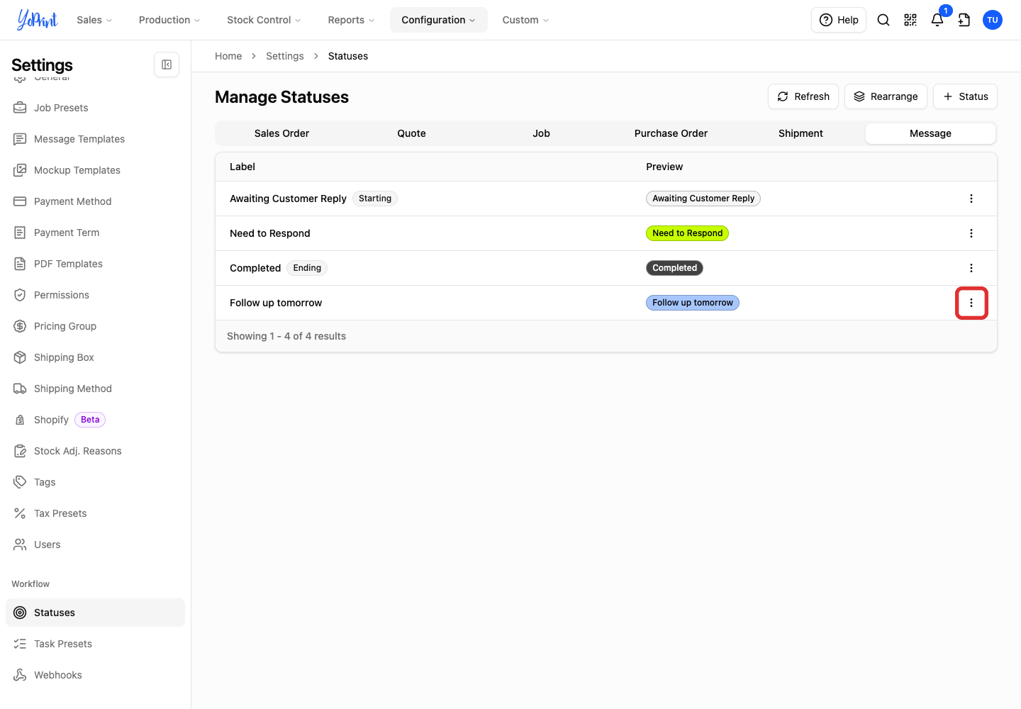 Three-dot menu for Follow up tomorrow