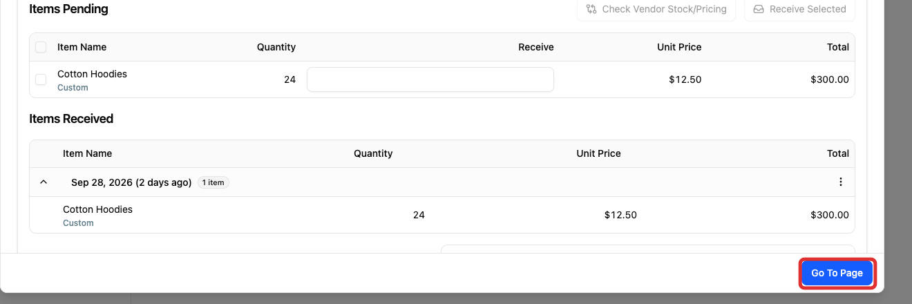 Open the full purchase order page