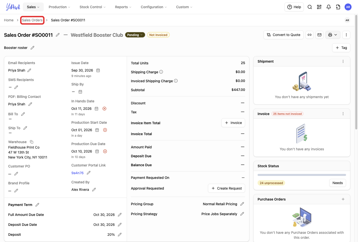 Return to Sales Orders list