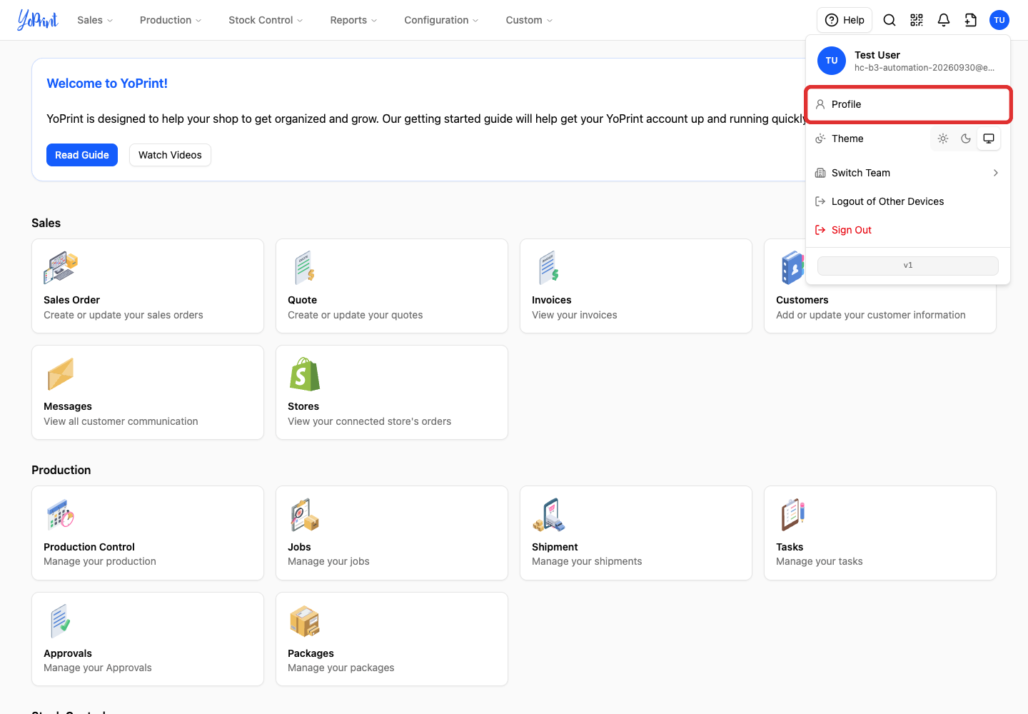Choose Profile from the user menu