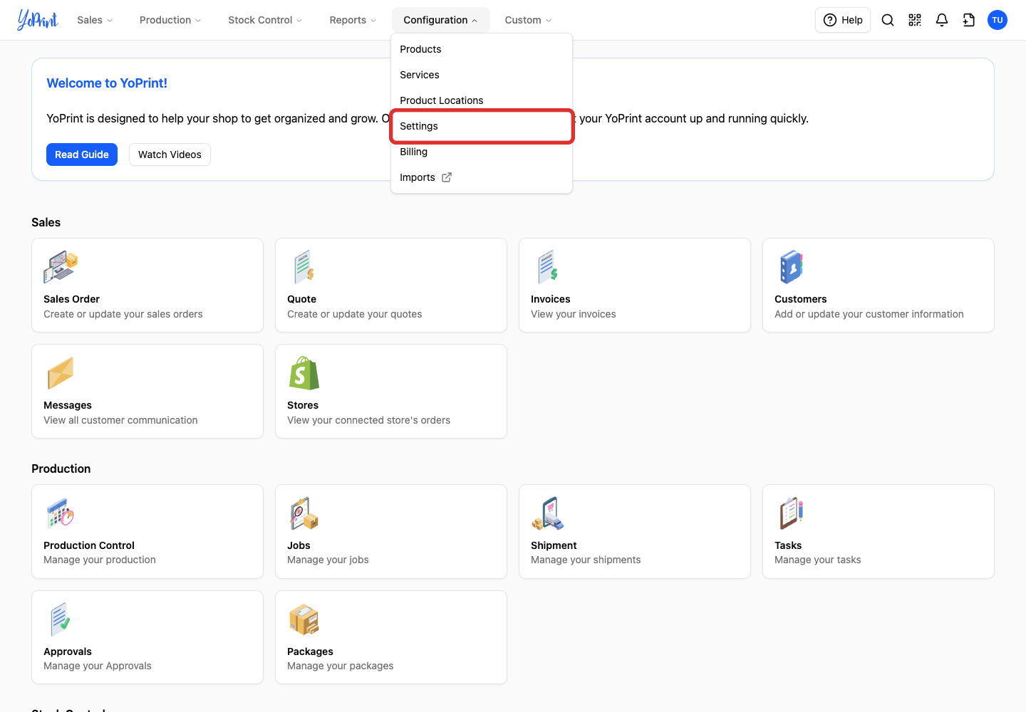 Choose Settings from the Configuration menu
