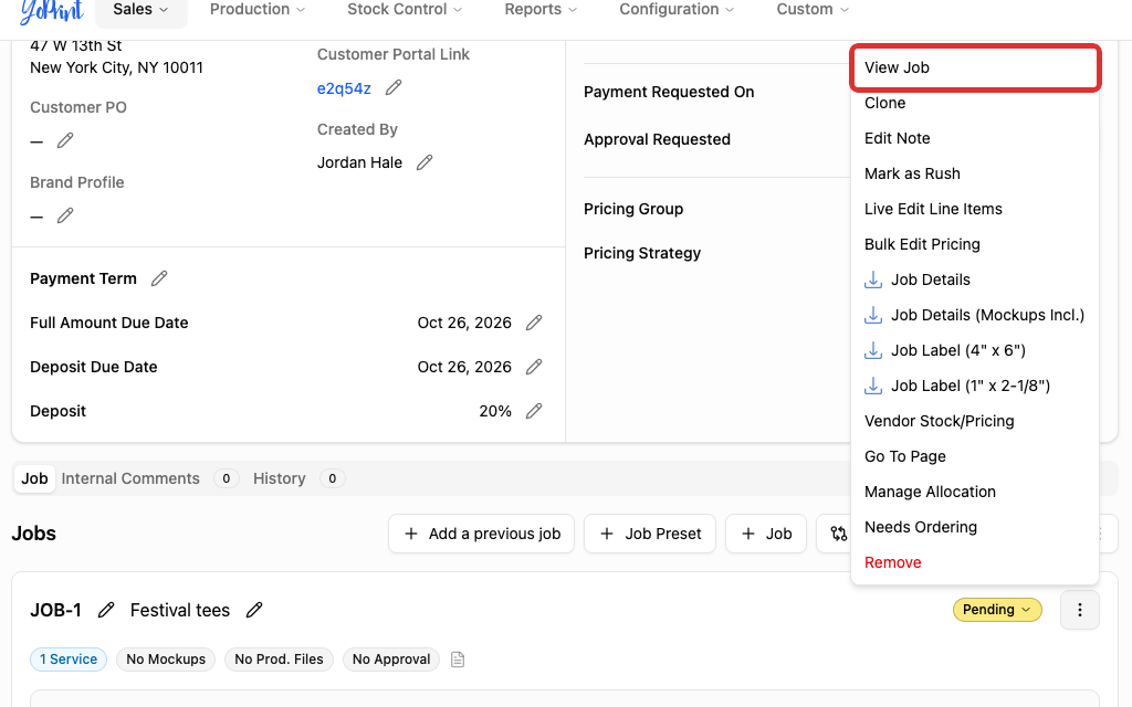 View Job in the job actions menu