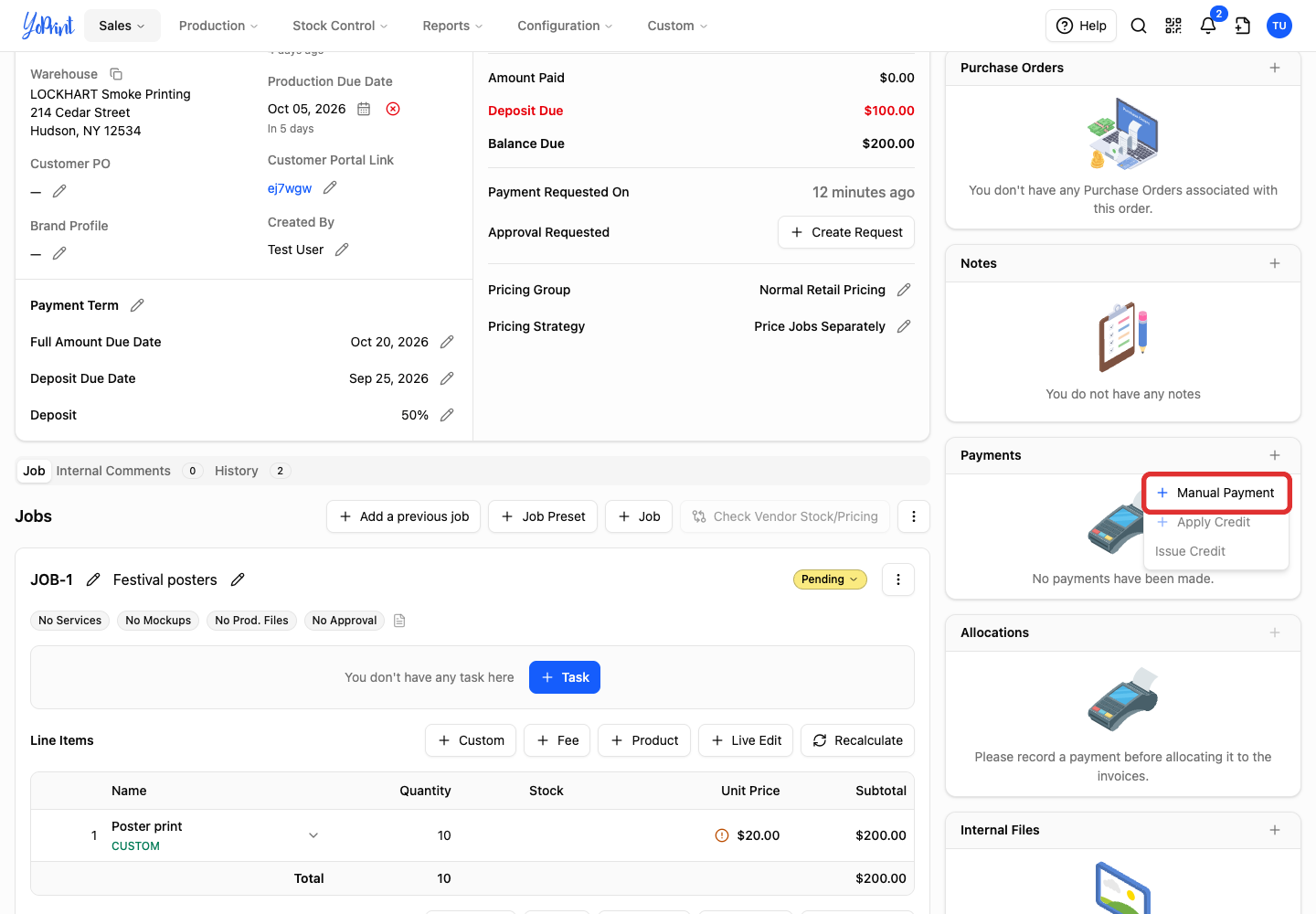 Manual Payment in the Payments menu