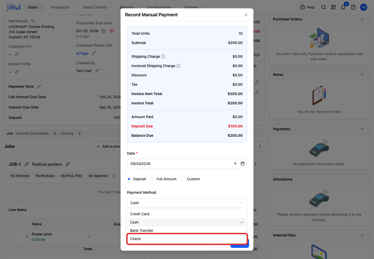 Check in the payment method list
