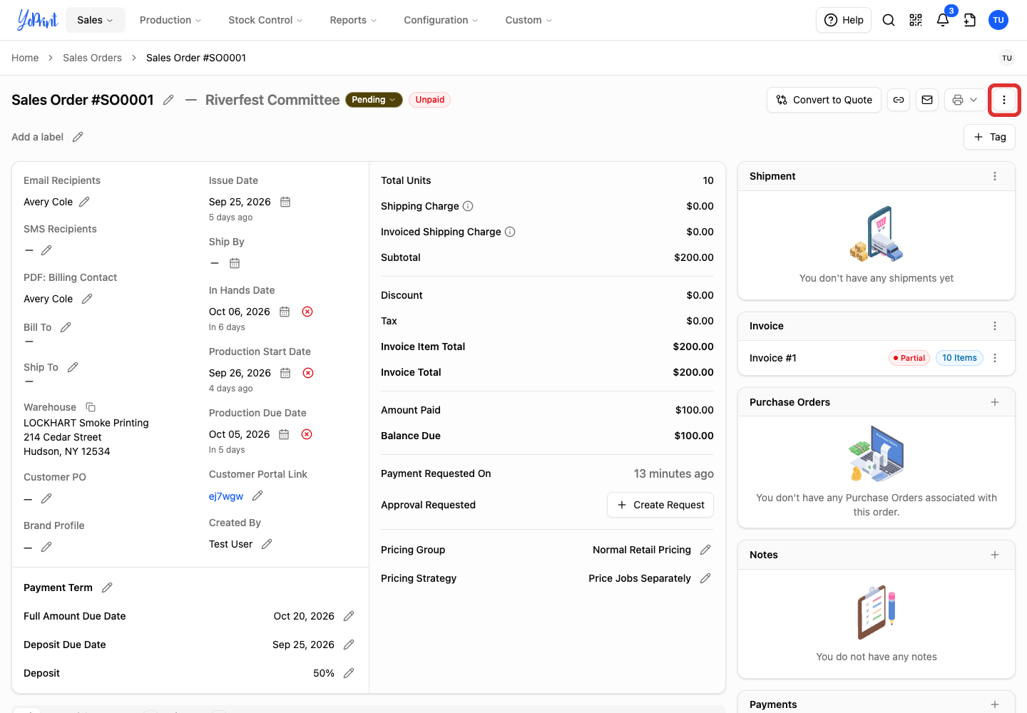 Actions menu