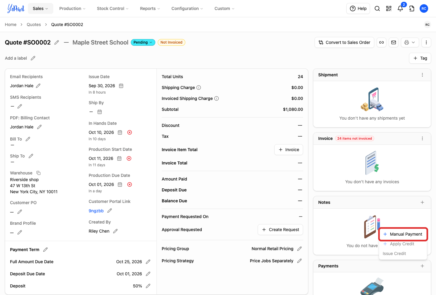 Manual Payment on the Payments menu