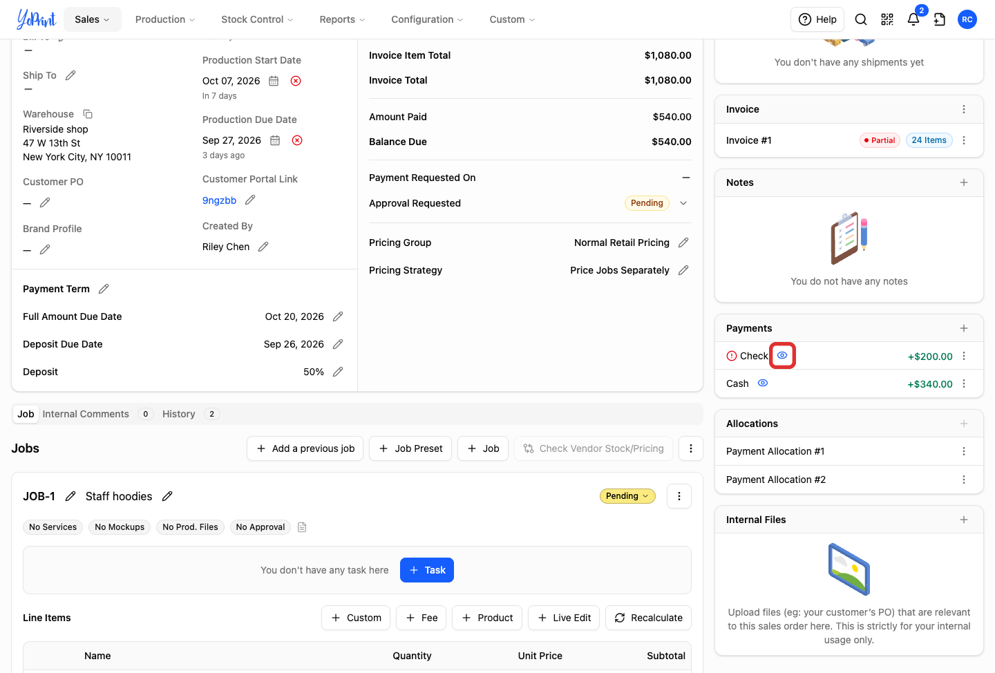 The details control beside the check