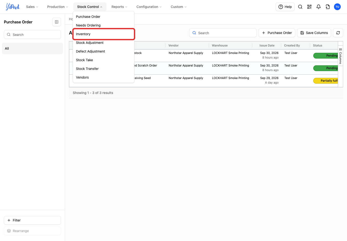 Choose Inventory from the Stock Control menu