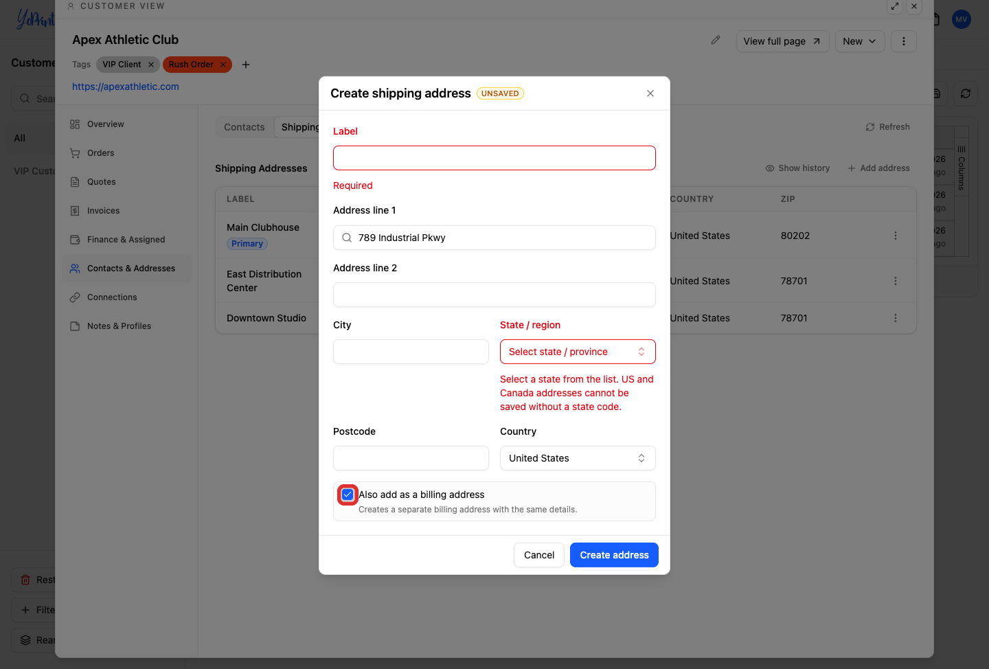Also add as a billing address checkbox option