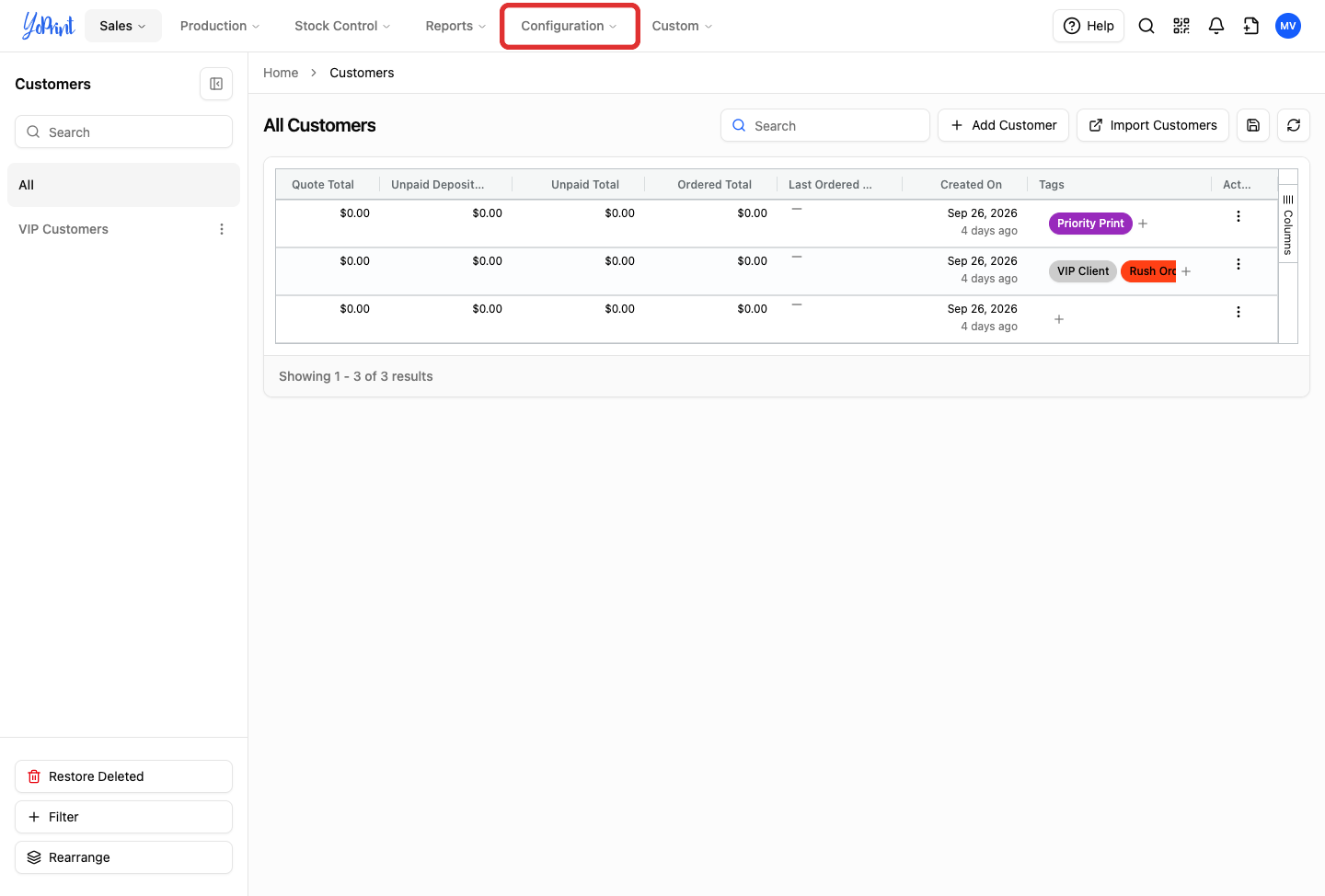 Configuration navigation trigger in the sidebar