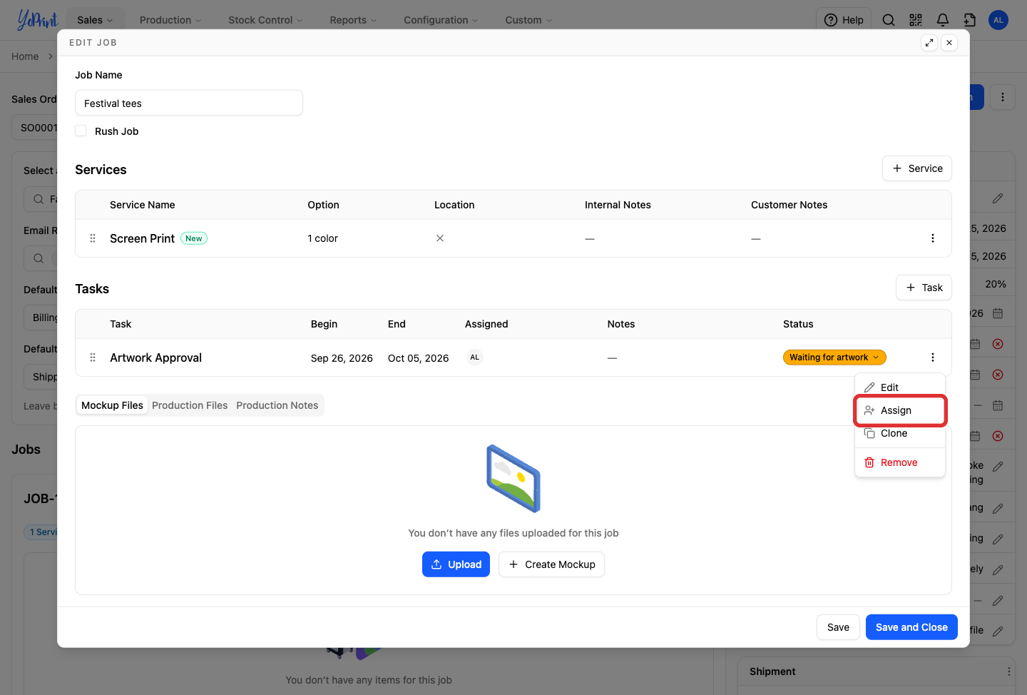 Assign in the task menu