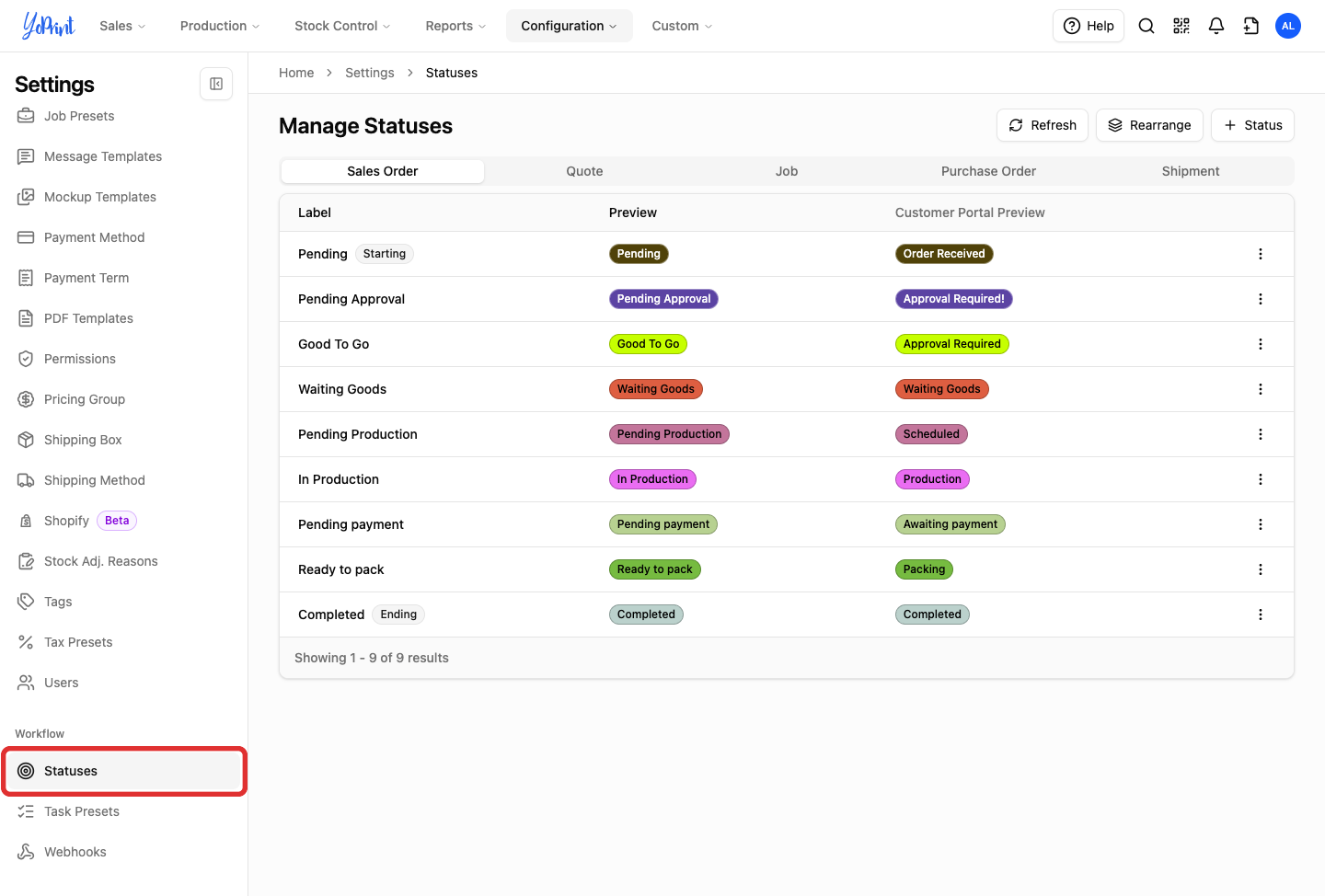 Statuses under Workflow