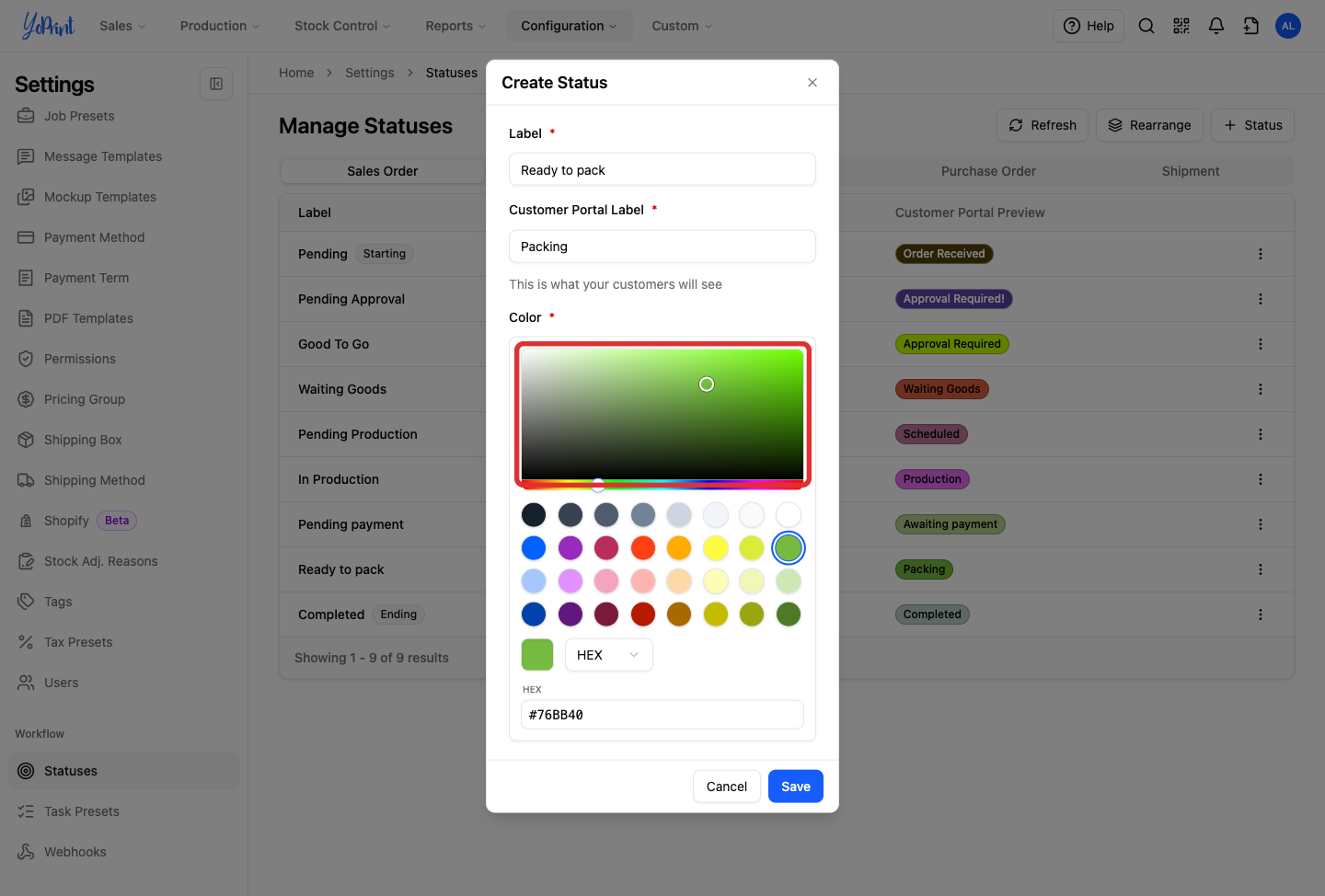 Color for the new status
