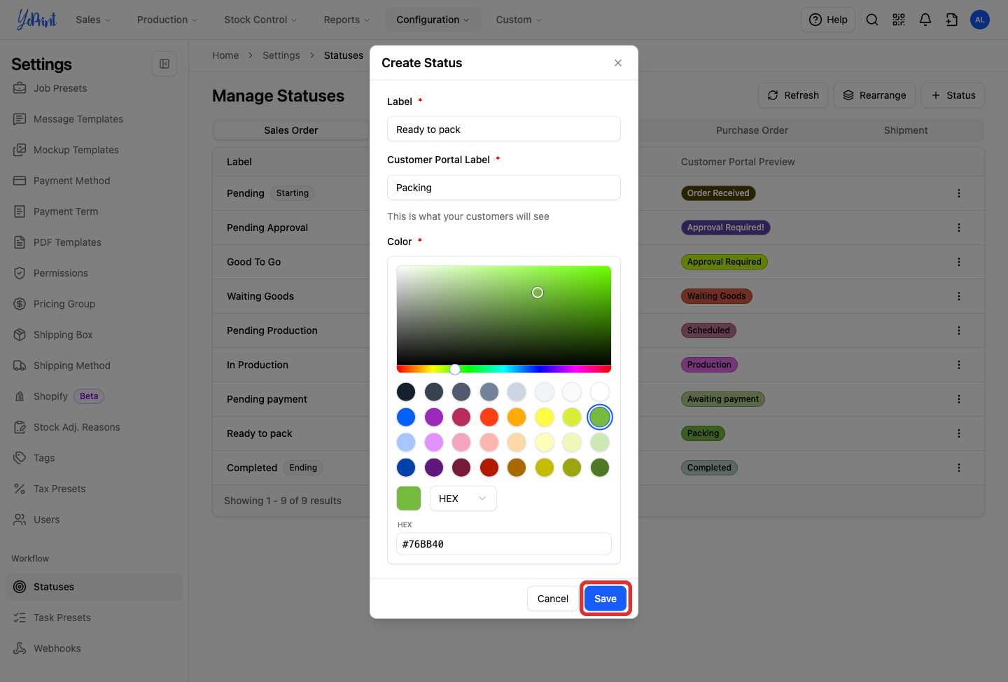 Save on Create Status