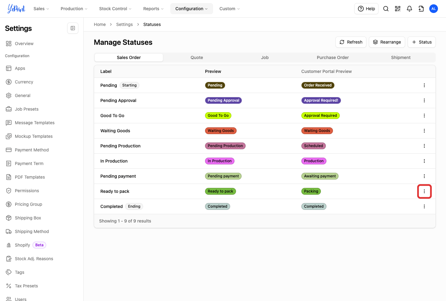 More actions on the custom status row