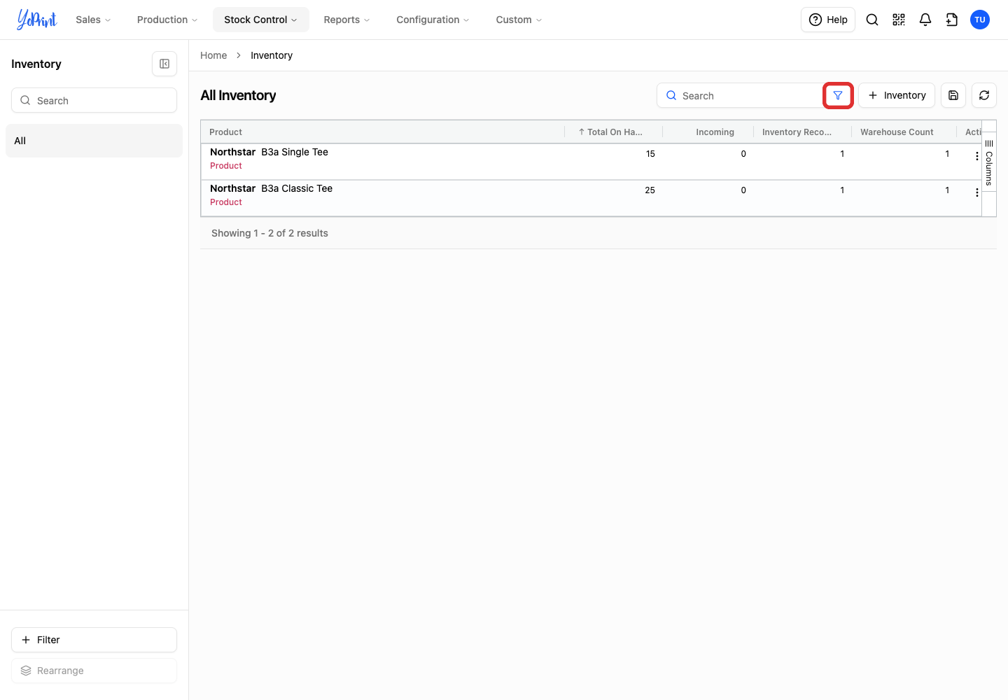 The Search options button inside the search field