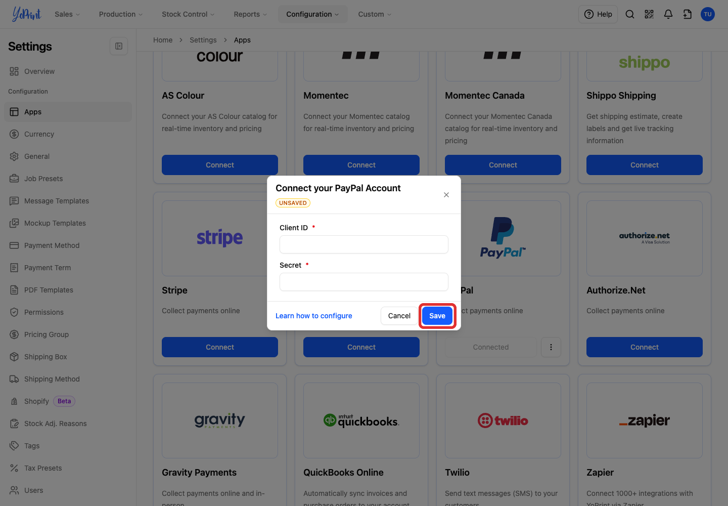 Save in Connect your PayPal Account