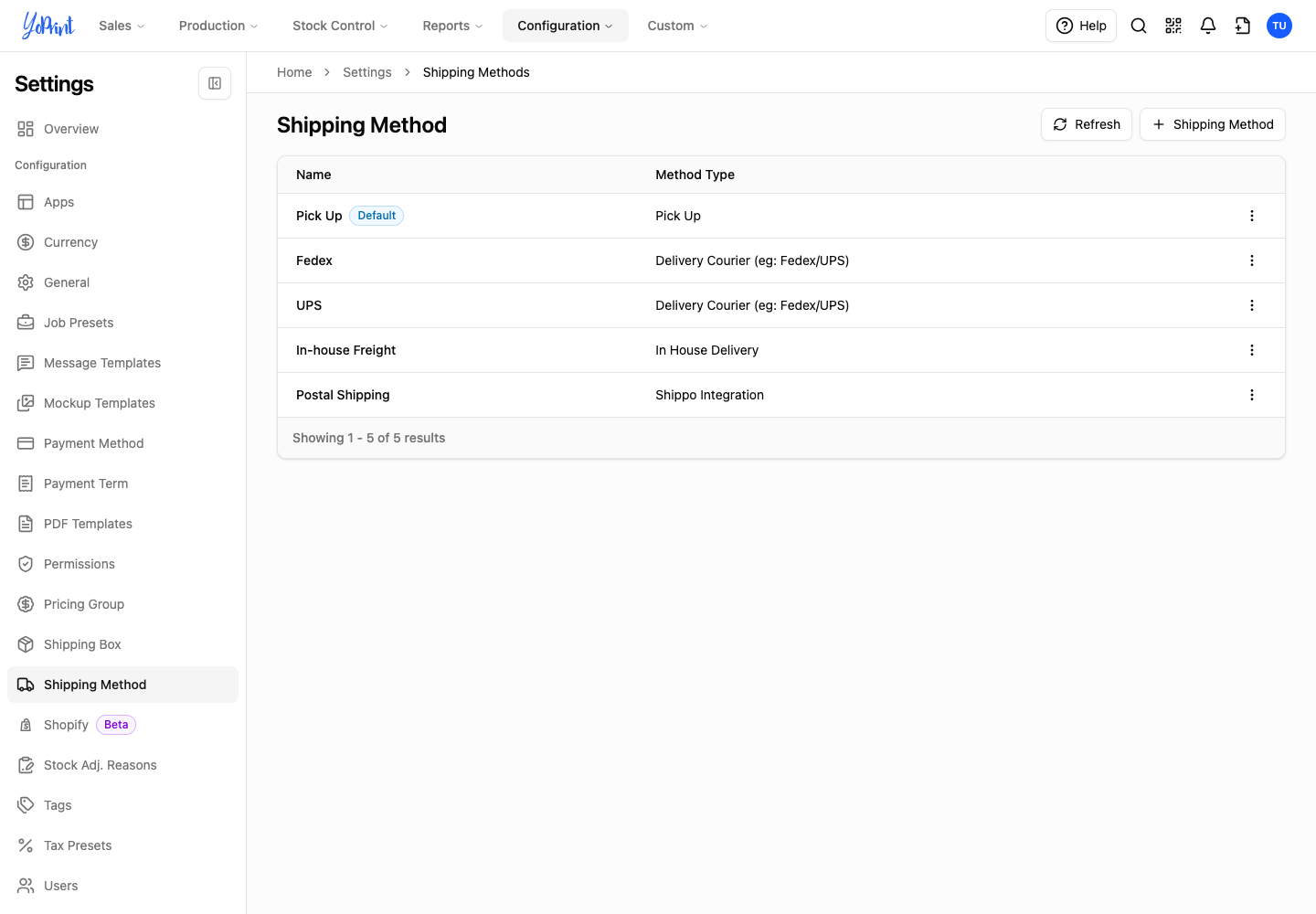 Postal Shipping with method type Shippo Integration