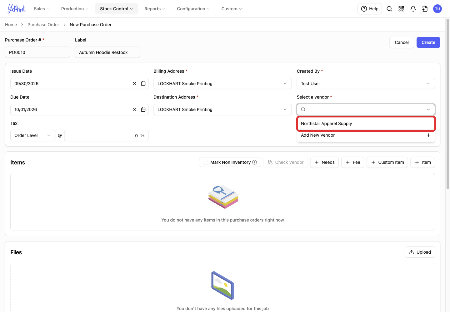 Choose a vendor for the purchase order