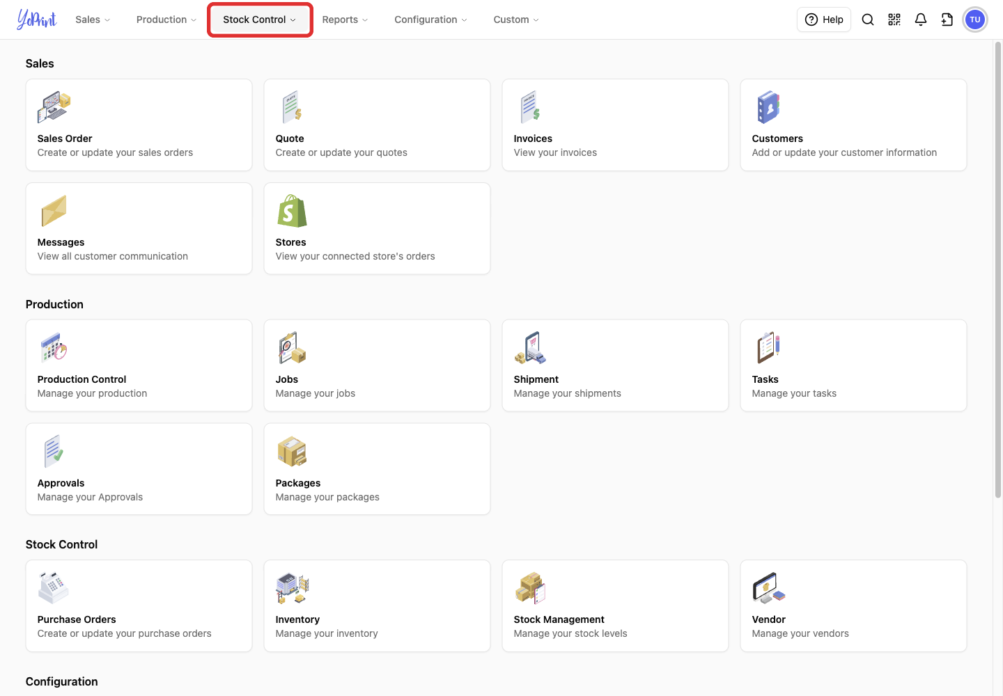 Stock Control in the top navigation