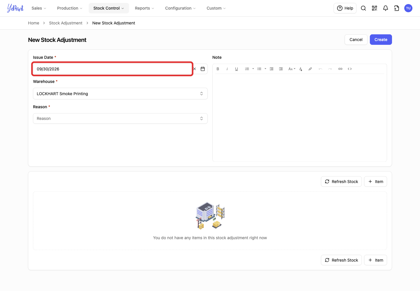 Issue Date on the new adjustment form