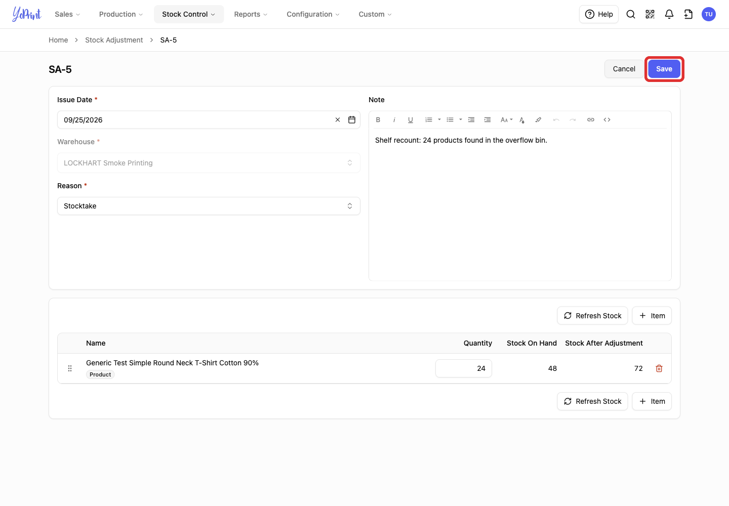 Save button in the edit form