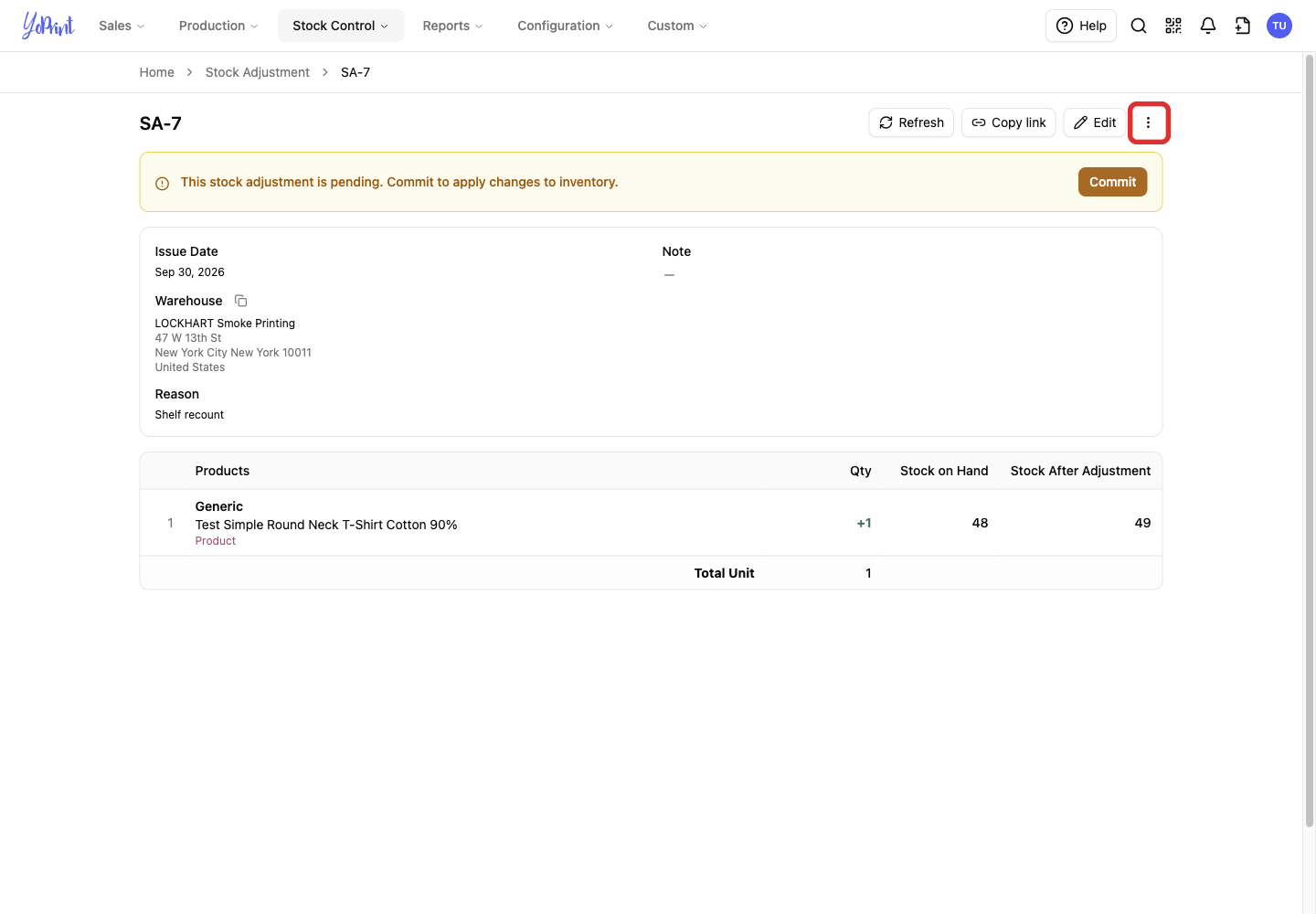 More actions button on Pending SA-7