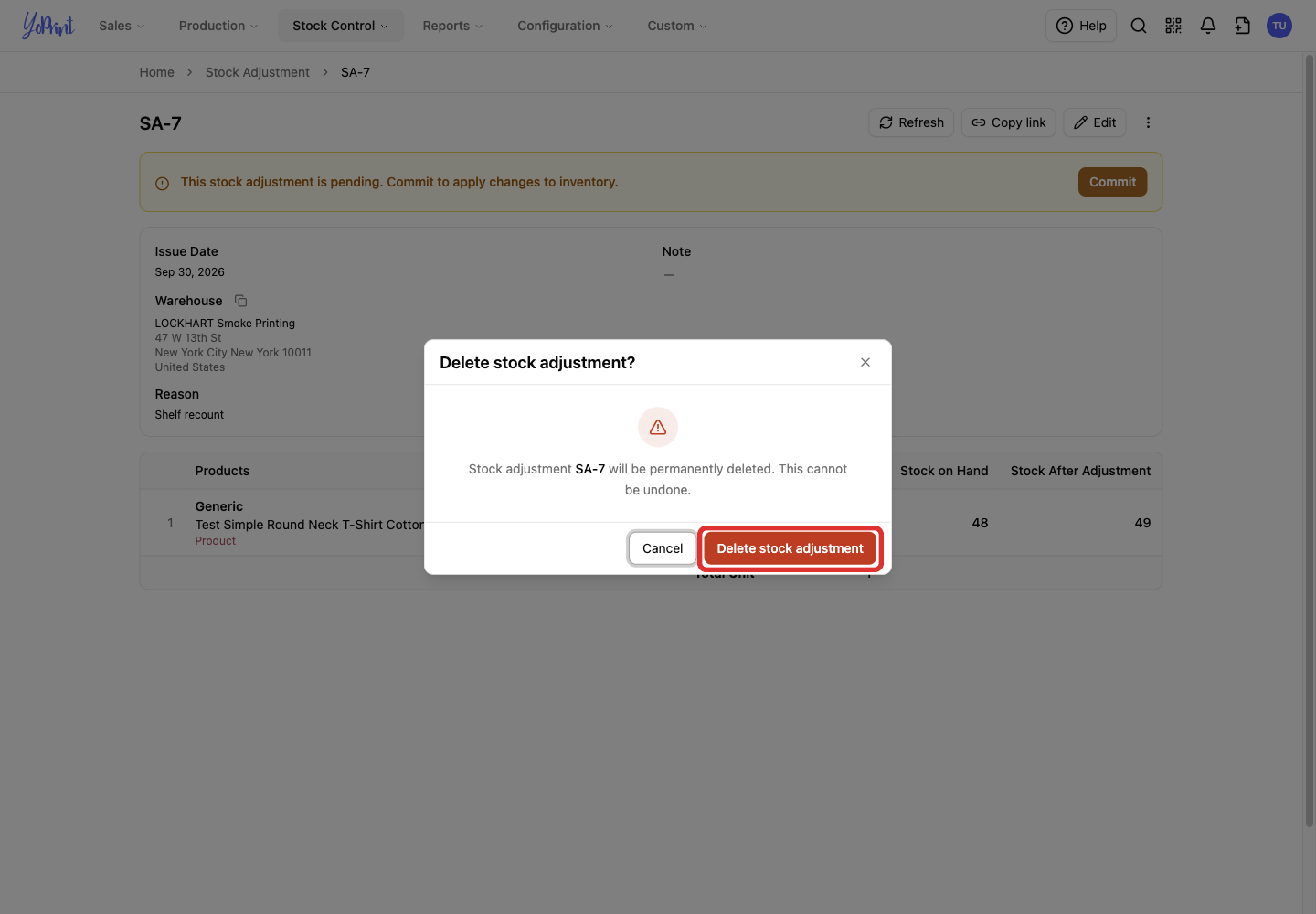 Delete confirmation for Pending SA-7