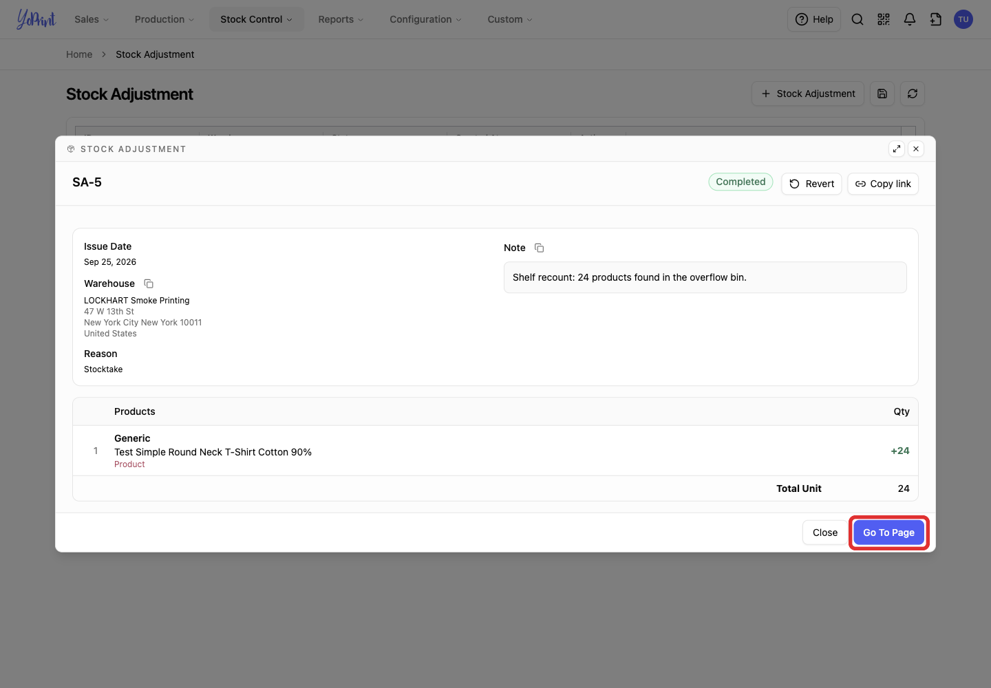 Go To Page button in the adjustment preview