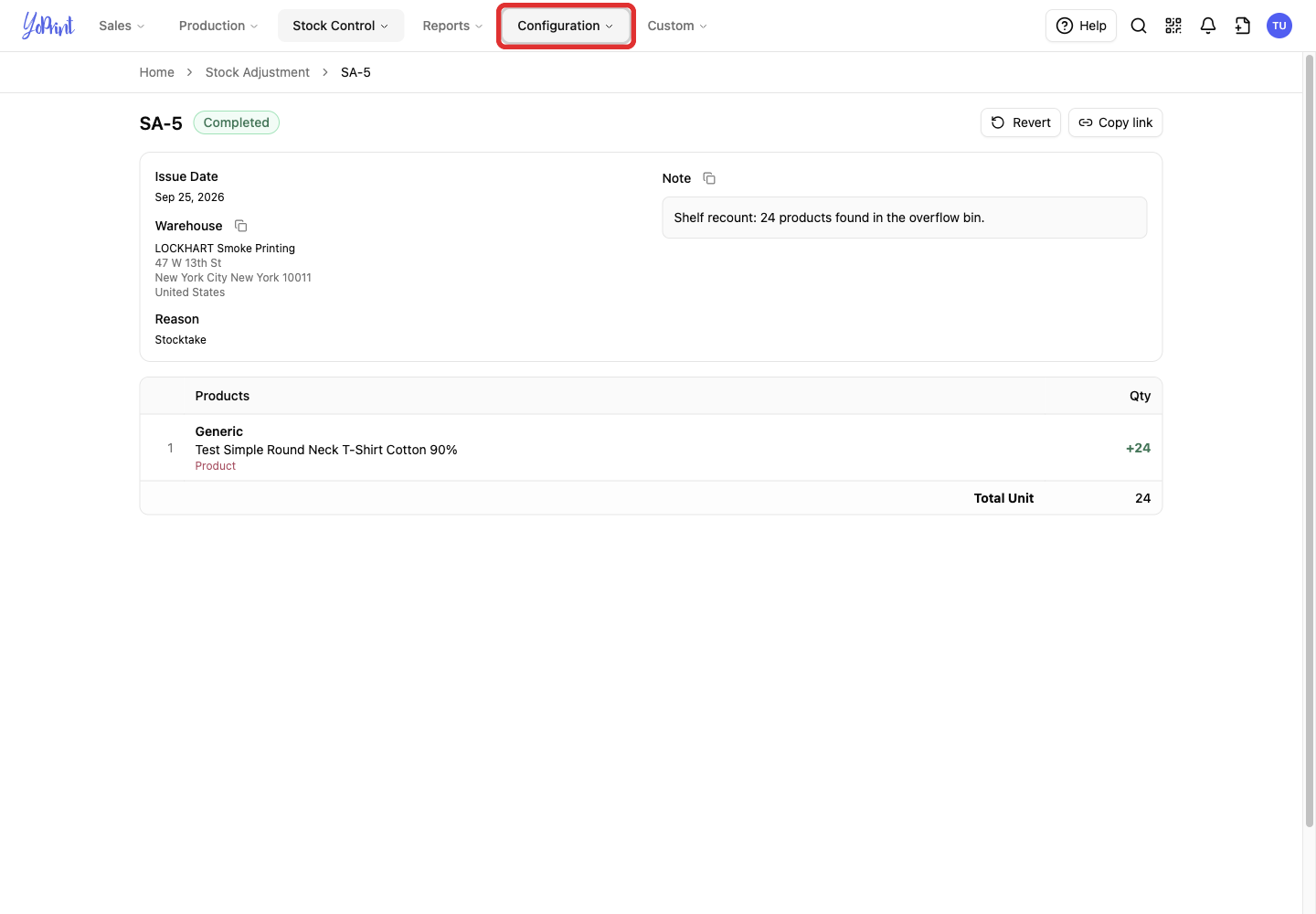 Configuration in the top navigation