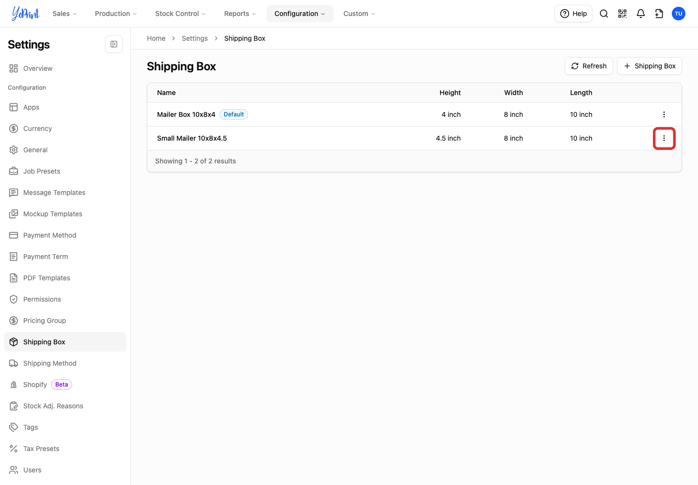 More actions for Small Mailer after another box became the default